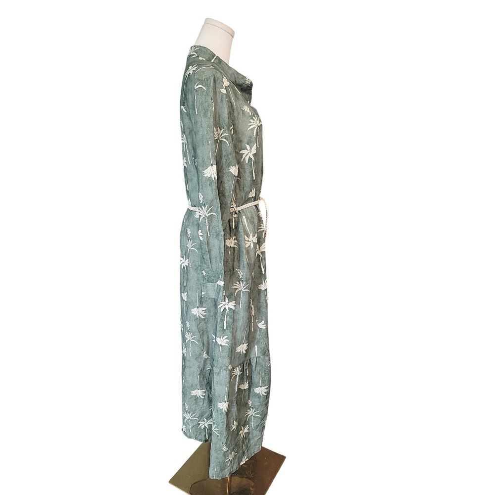 Francesca Bettini Italy Linen Blend Dress Palm Print Maxi Shirt Button Front - Picture 3 of 9